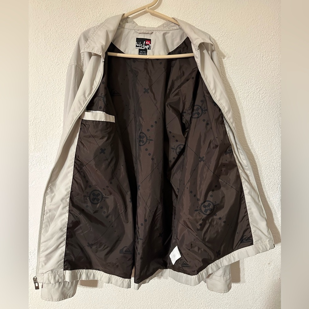 Quicksilver Bomber Jacket Men Cream Harrington Style Full Zip Fold Collar Sz XXL - Picture 8 of 8